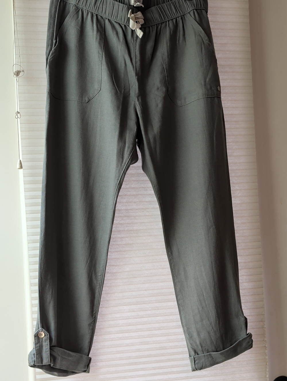 Roxy Linen Pant, Size L, Light Green